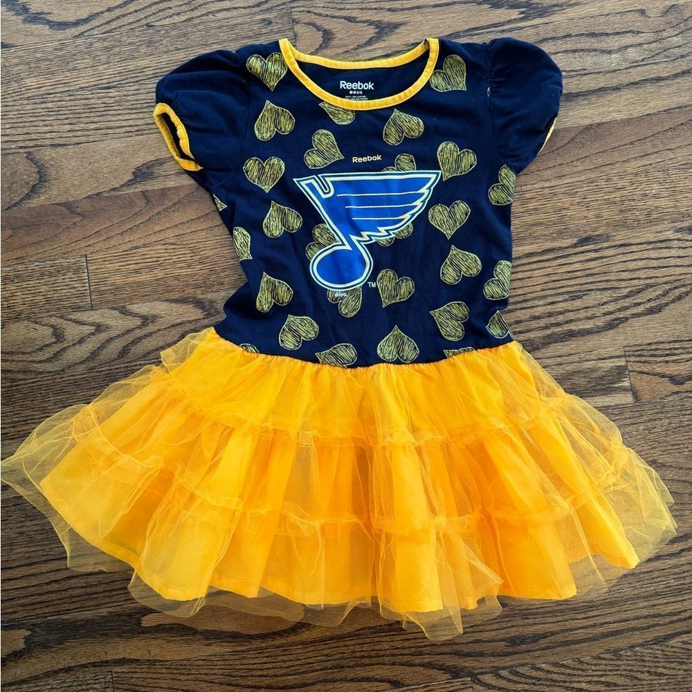 St Louis Blues Reebok Logo Tutu Heart Dress Navy Blue Yellow Medium 5 6
